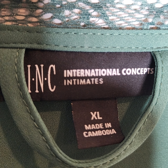 NWT Macy's I.N.C. International Concepts Green Lace Trim Short Robe XL - Picture 3 of 14